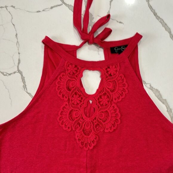 Jessica Simpson | Women’s Embroidered Red Pink Tank Top Sleeveless Blouse - Picture 1 of 9